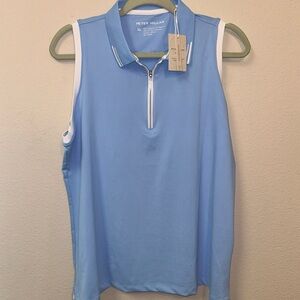 Peter Millar Chrissie Women Blue XL Sleeveless 1/4 Zip Golf Polo Shirt NEW NWT